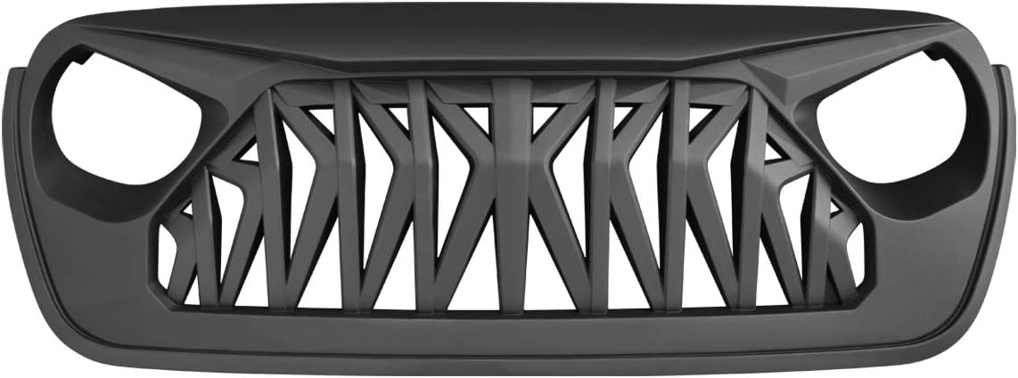Front Shark Grille Compatible with 2018-2025 Jeep Wrangler JL JLU Gladiator JT w/o TrailCam, Matte Black