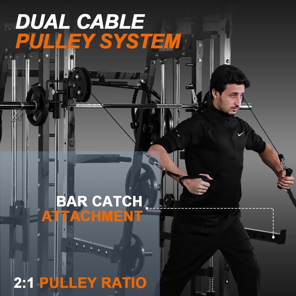 Powercom Fitness Powercom Fitness Smith Machine – 2300lbs Capacity with LAT-Pull Down & Cable Crossover - Image 3