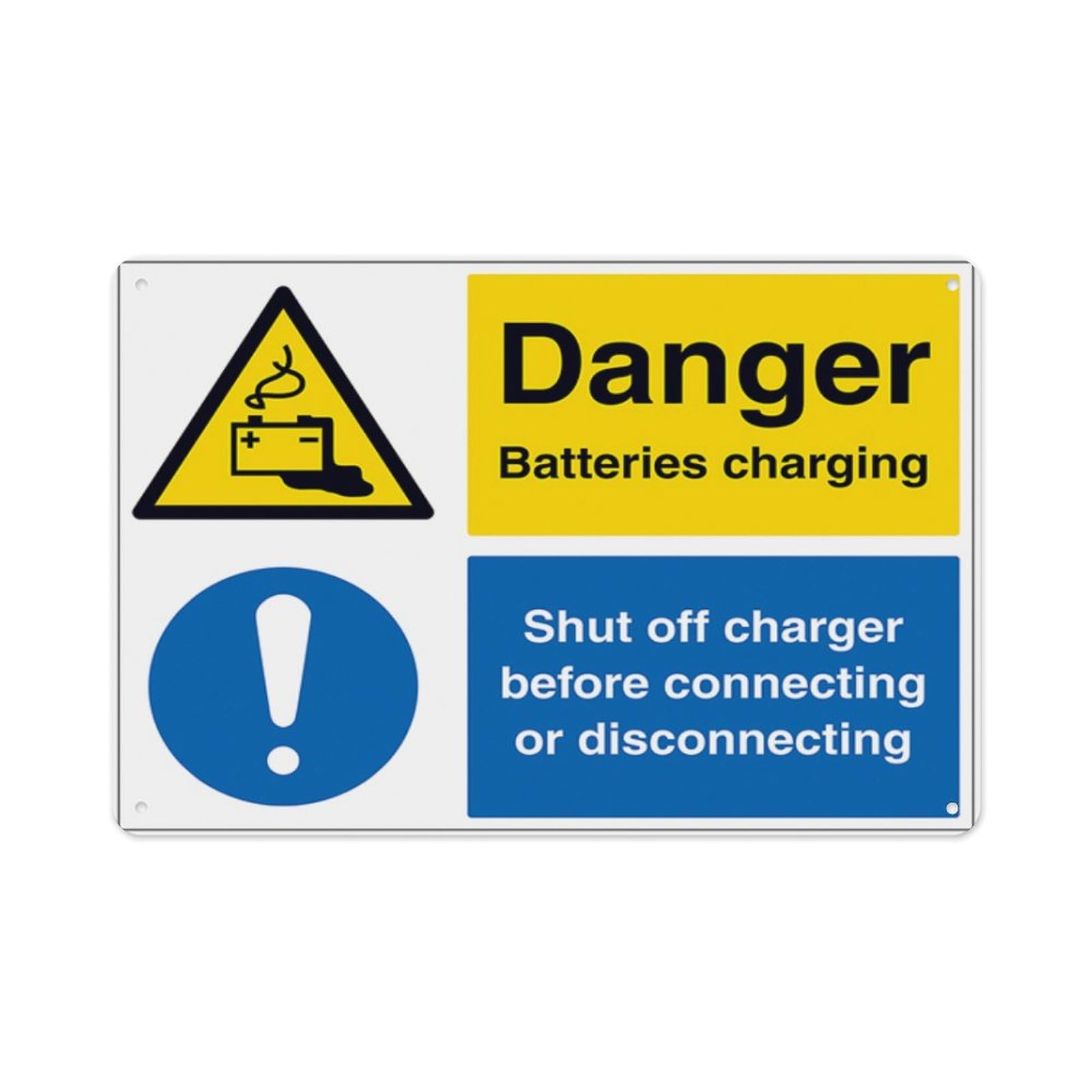 peiyeety Danger Batteries Charging, Shut Off Charger Aluminum Tin Warning Signs For Home Outdoor Garden 8X12 Inches
