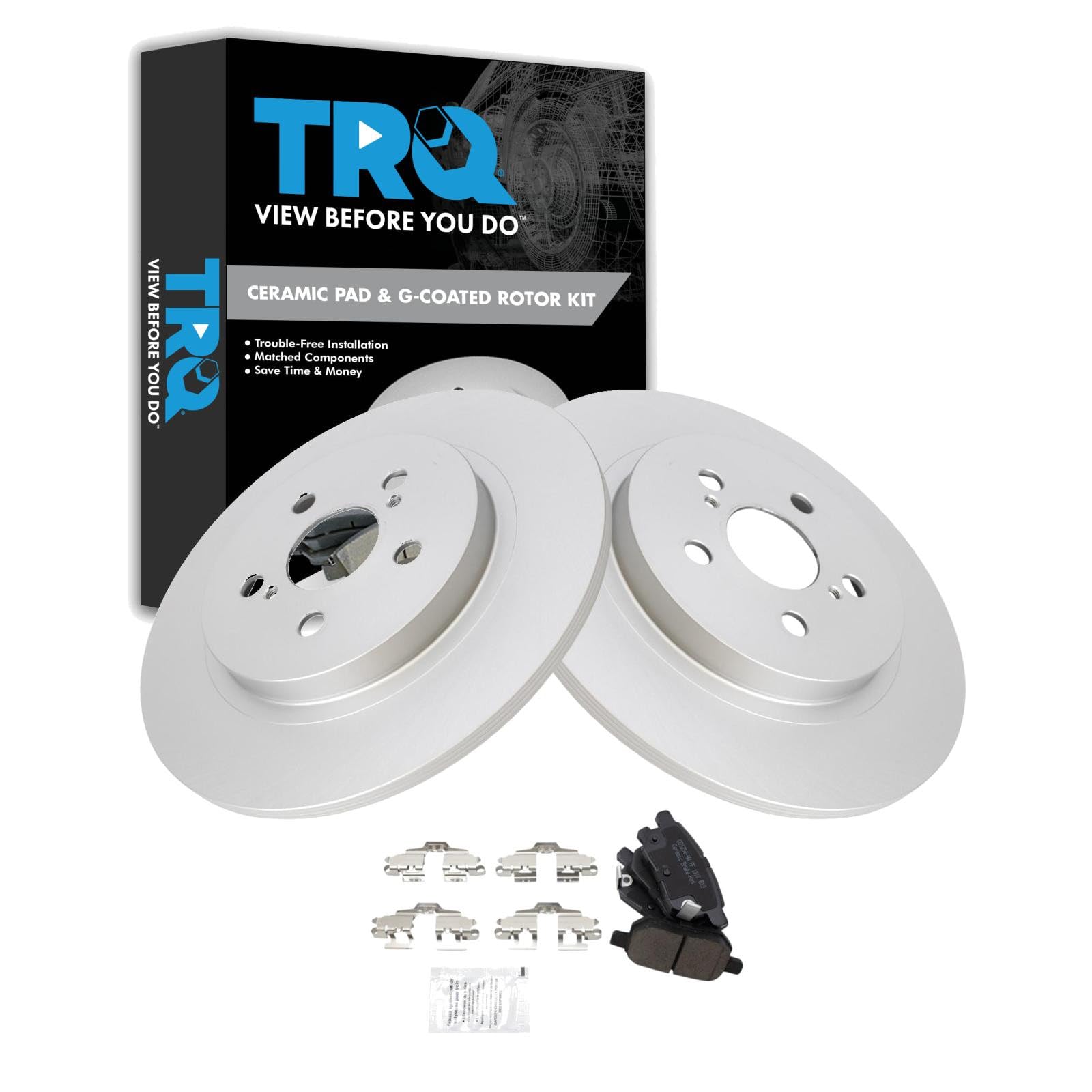 TRQ Rear Brake Pad and Rotor Set Ceramic 279mm Rotors Compatible with 2011-2017 Lexus CT200h