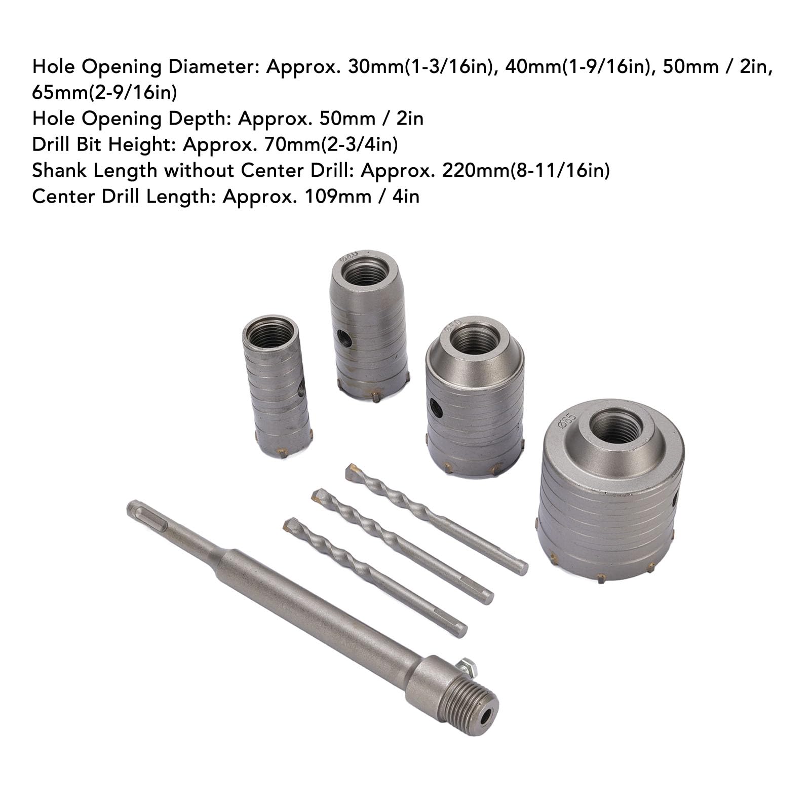 Cocoarm Kit a Tazza per Calcestruzzo da 5 Pezzi, Acciaio Al Tungsteno per Foratura di Muri in Mattoni e Cemento, 30mm 40mm 50mm 65mm per Installazione di Aria Condizionata e Tubi dell'acqua