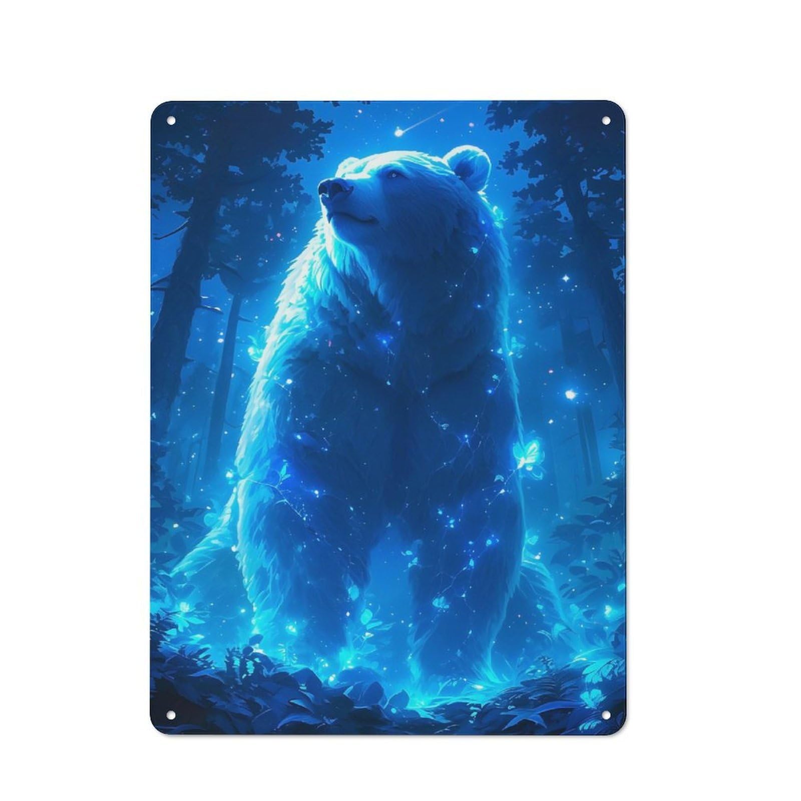 Junmoney Luminous Bear In Enchanted Forest Retro Metal Sign 40X30cm Featuring For Bar Or Restaurant, For Bar Decor Enthusiasts