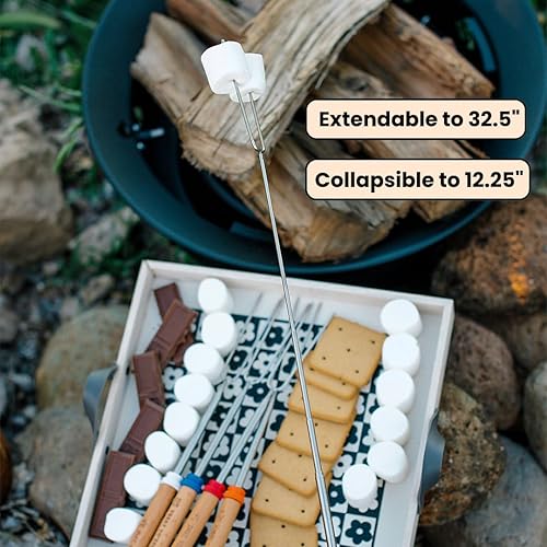 Miniatura 4 de Palitos para asar malvaviscos para hoguera, palitos para hoguera de 32 pulgadas de largo, palitos para asar perros calientes para fogata, pinchos