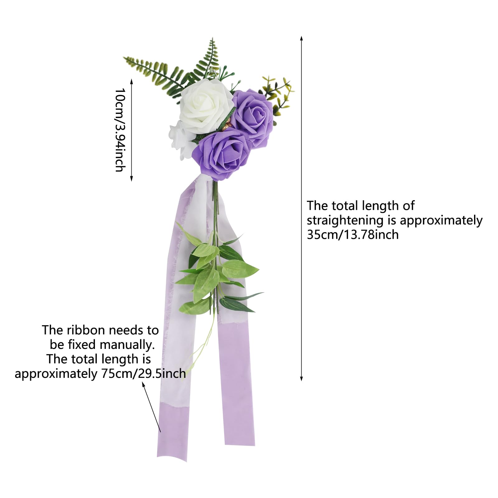 10 PCS Hochzeit Stuhl Blumenschmuck | Blumenschmuck mit Bändern für die Hochzeit Zeremonie Stuhlschleife Dekoration 75cm Für Hochzeitstisch Tischdeko Event Party ﻿ (Weiß+Grün+Violett)