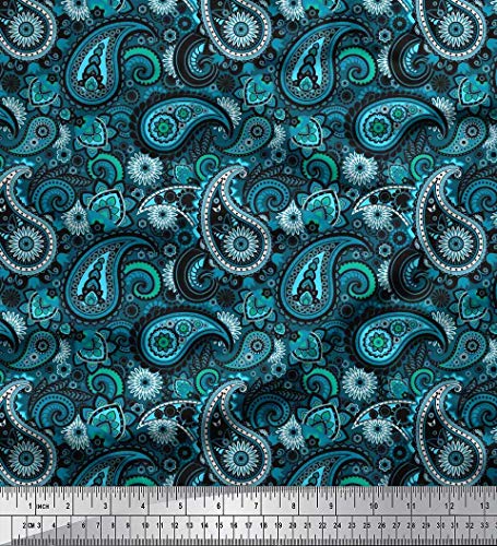 Soimoi Bleu Canard de Coton en Tissu Floral & Motif Cachemire Tissus imprimes par Metre 42 Pouce Large