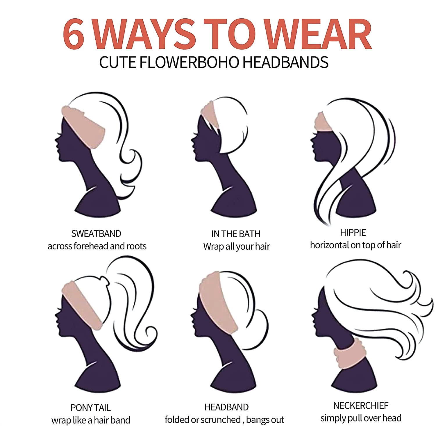 Omnikryp 4 Pezzi Fasce per Capelli Donna, Largo Elastico Morbido Fascia Capelli Donna, Boho Alla Moda Floreale Accessori, per Yoga, Skincare e Lavoro Quotidiano Accessori Bandane