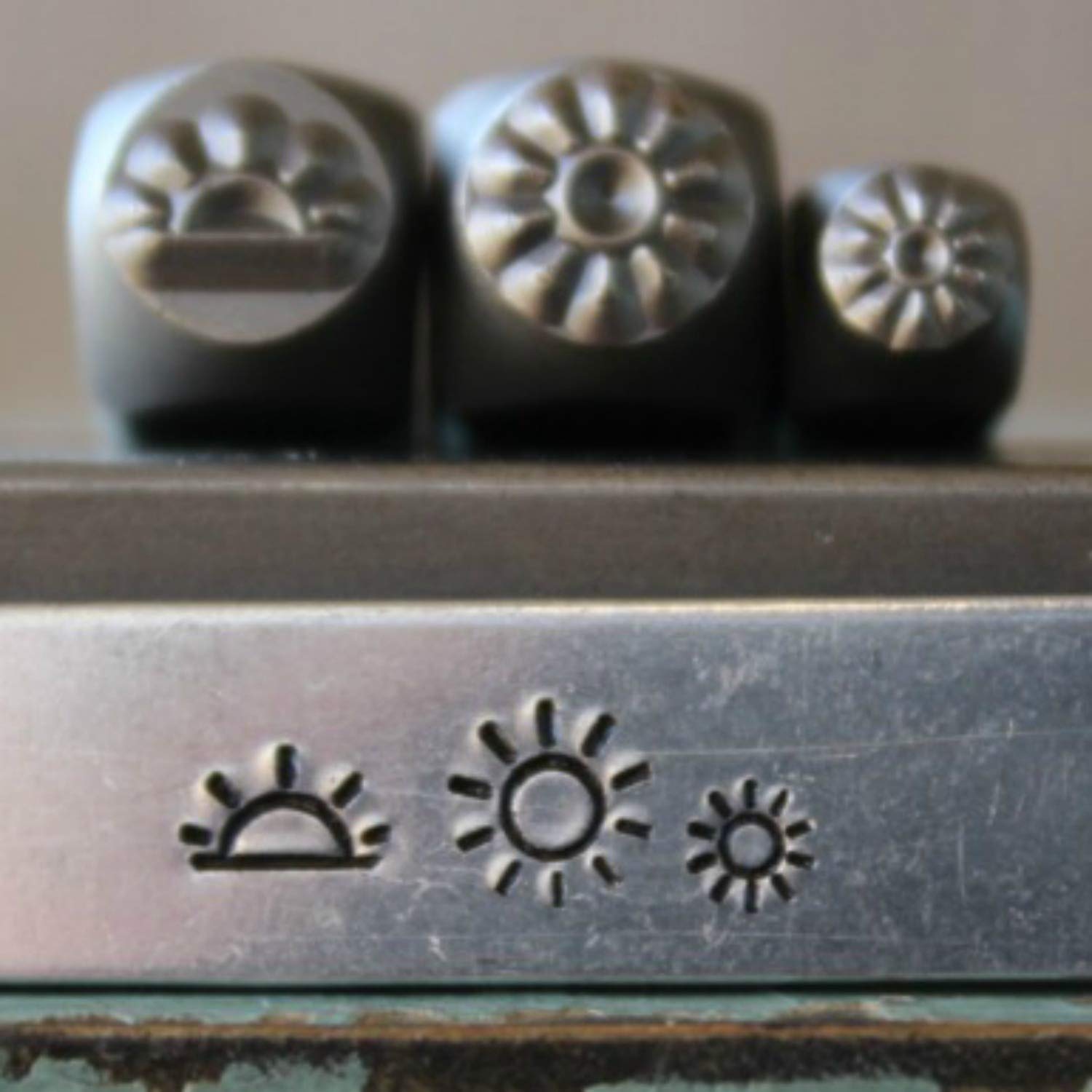 5mm and 3mm Sunrise, Sun and Mini Sun Metal Punch Design 3 Stamp Set - Supply Guy - CH-308309310