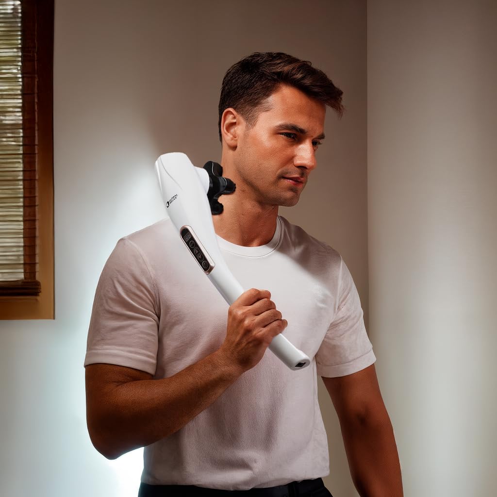 GLOBAL RELAX® | EGO Masajeador Corporal inalámbrico multifuncional | Blanco | Masaje Shiatsu I Percusión | 6 Cabezales intercambiables | 10 niveles de intensidad | Pantalla LCD