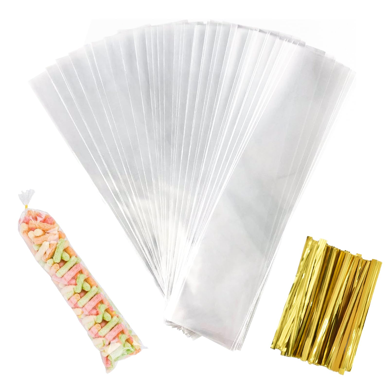 Lot De 100 Sacs à Friandises En Cellophane Avec Attaches Torsadées