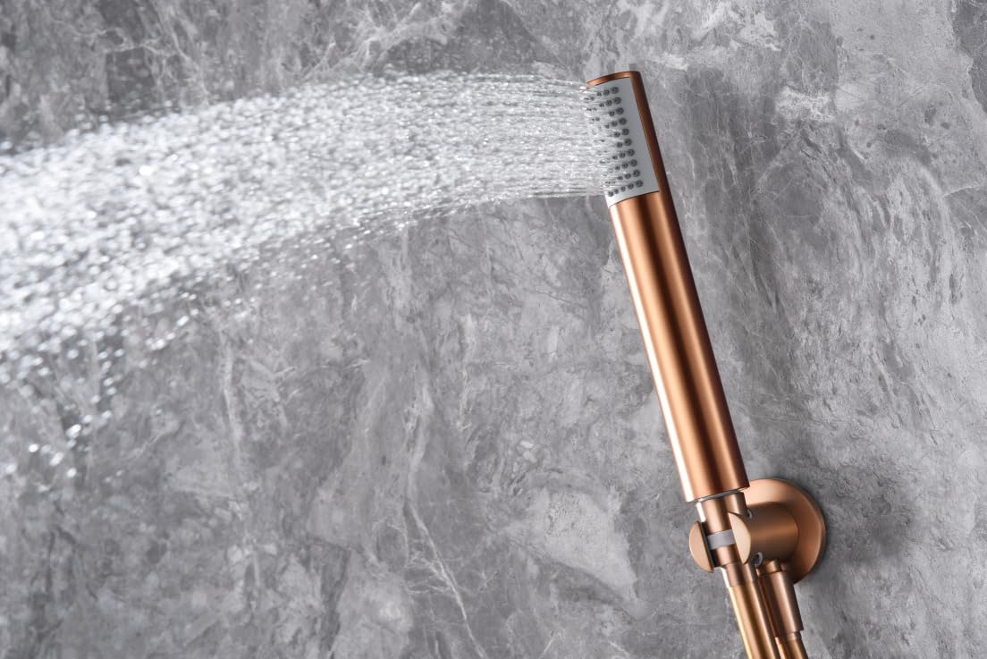 MICE - Set doccia con rubinetteria in ottone dal design moderno - Doccia da incasso a parete - Rubinetteria bagno incassato con spruzzatore e manico doccia Oro Rosa Spazzolato GPC033/ORC