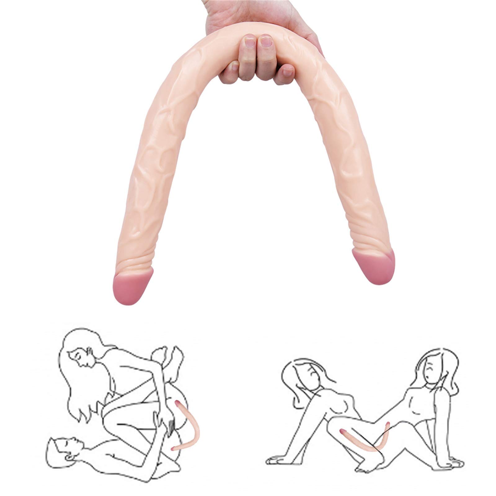 Doppio fallo XXL, classico, doppio piacere di penetrazione e stimolazione - prodotti di alta realtà per coppie lesbiche, morbidi falli anali in silicone e strumenti per la masturbazione(Flesh)