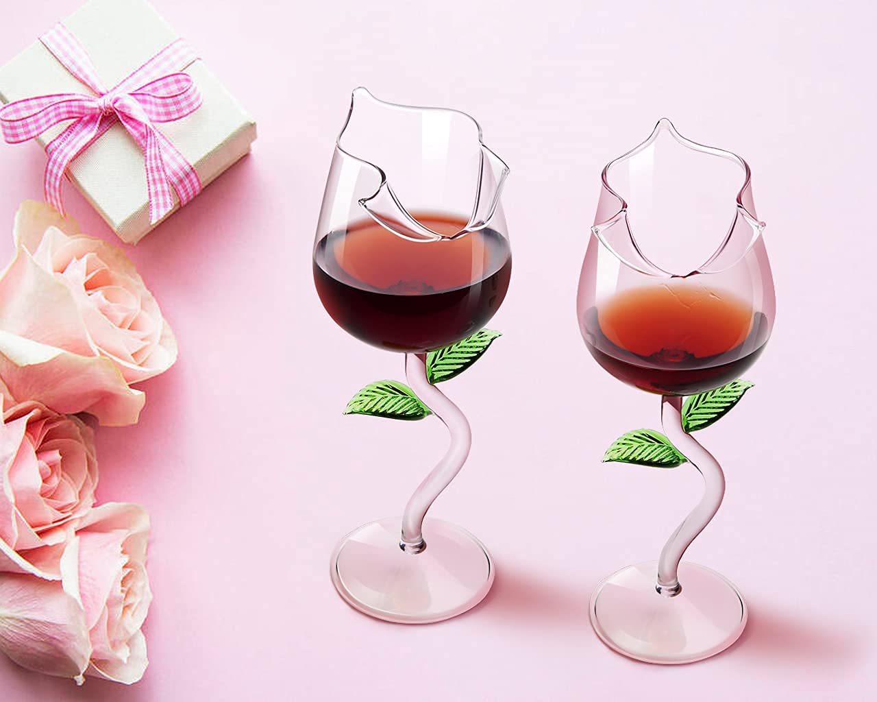 2 Copas De Vino Rosa, Copa De Vino Tinto Creativa, Copa De Flor De Rosa, Copa De Jugo De Cóctel De Vino Para Fiestas, Cenas, Bodas, Festivales, Cocina, Bar, Celebración (8.8