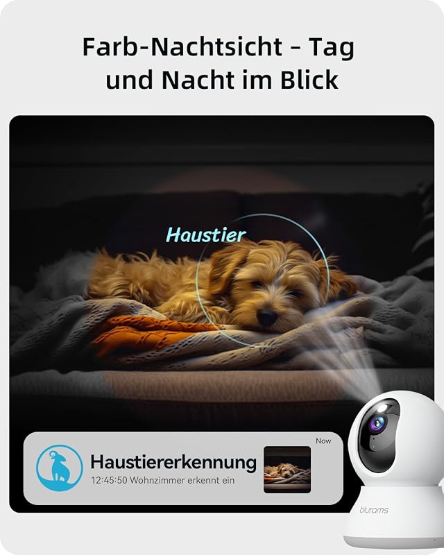 blurams 2K WiFi Biztonsági Kamera 360° Mozgáskövetéssel, Éjszakai Látással és Kétirányú Hanggal