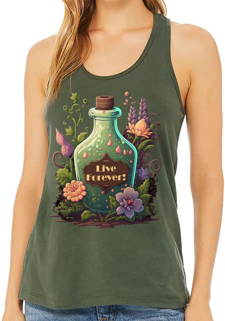 Live Forever Women's Racerback Tank - Floral Tank Top - Print Workout Tank