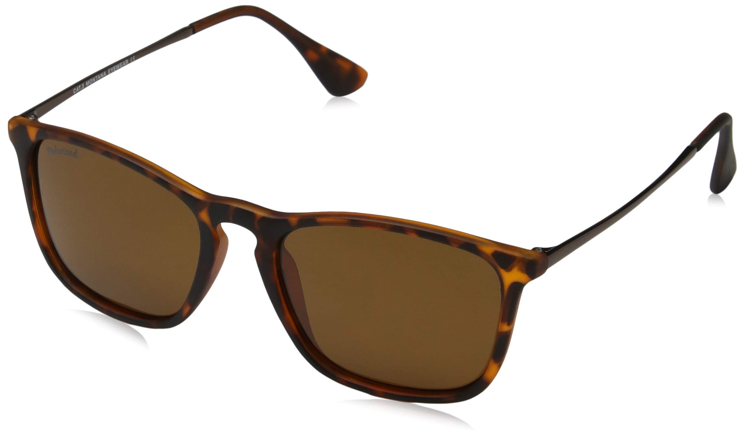 Montana Unisex Brown Rectangle Turtle Rubbertouch Polarized Sunglasses