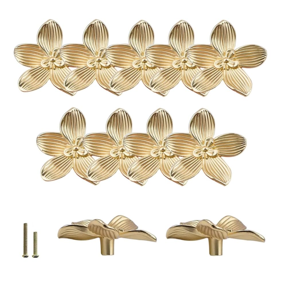 Littimoon 12Pcs Gold Flower Drawer Knobs Petal Kitchen Cabinet Knobs Dresser Knobs Furniture Cupboard Drawer Pulls Handles