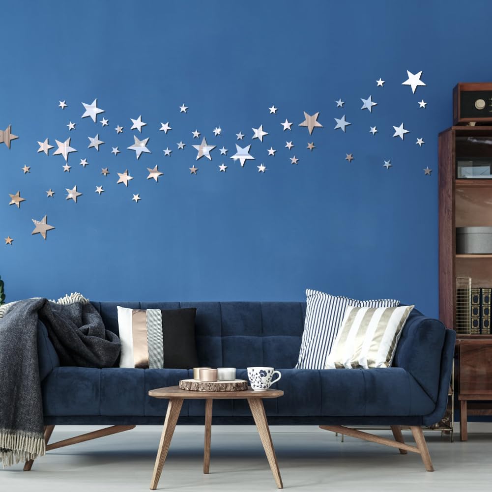 40 Stück Spiegel Sterne Aufkleber - 3D Acryl Wanddekoration In 3 Größen