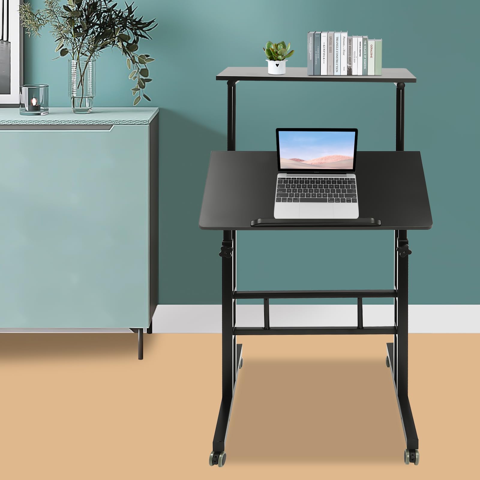 Standing Desk Home Office Computer Table Mobile Stand Up Desk with Wheel Brake Data Line Clamp Portable Laptop — view 5