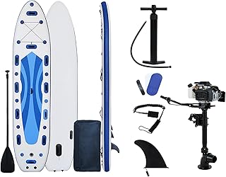 TOMYEUS Inflatable Boat 177'' Inflatable SUP Paddle Board Stand Up Surf Board with 4.0 HP Jet Pump, Adjustable Paddle, Backpack, Large Fin, Leash, Board for Adult & Youth & Kid Kayak Gonflable