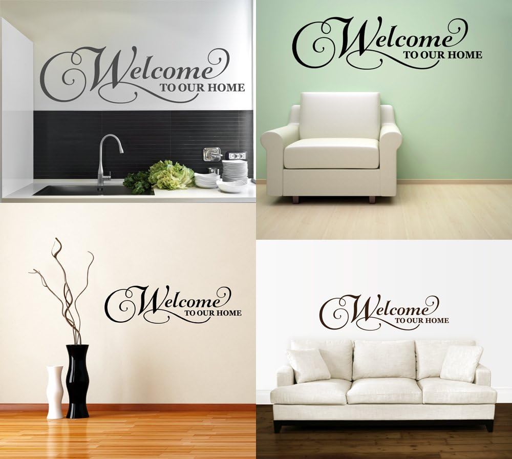 Welcome to Our Home Quote Vinyl Wall Decal Sticker Art, Removable Words Home Decor, Dark Gray, 48in x 14in