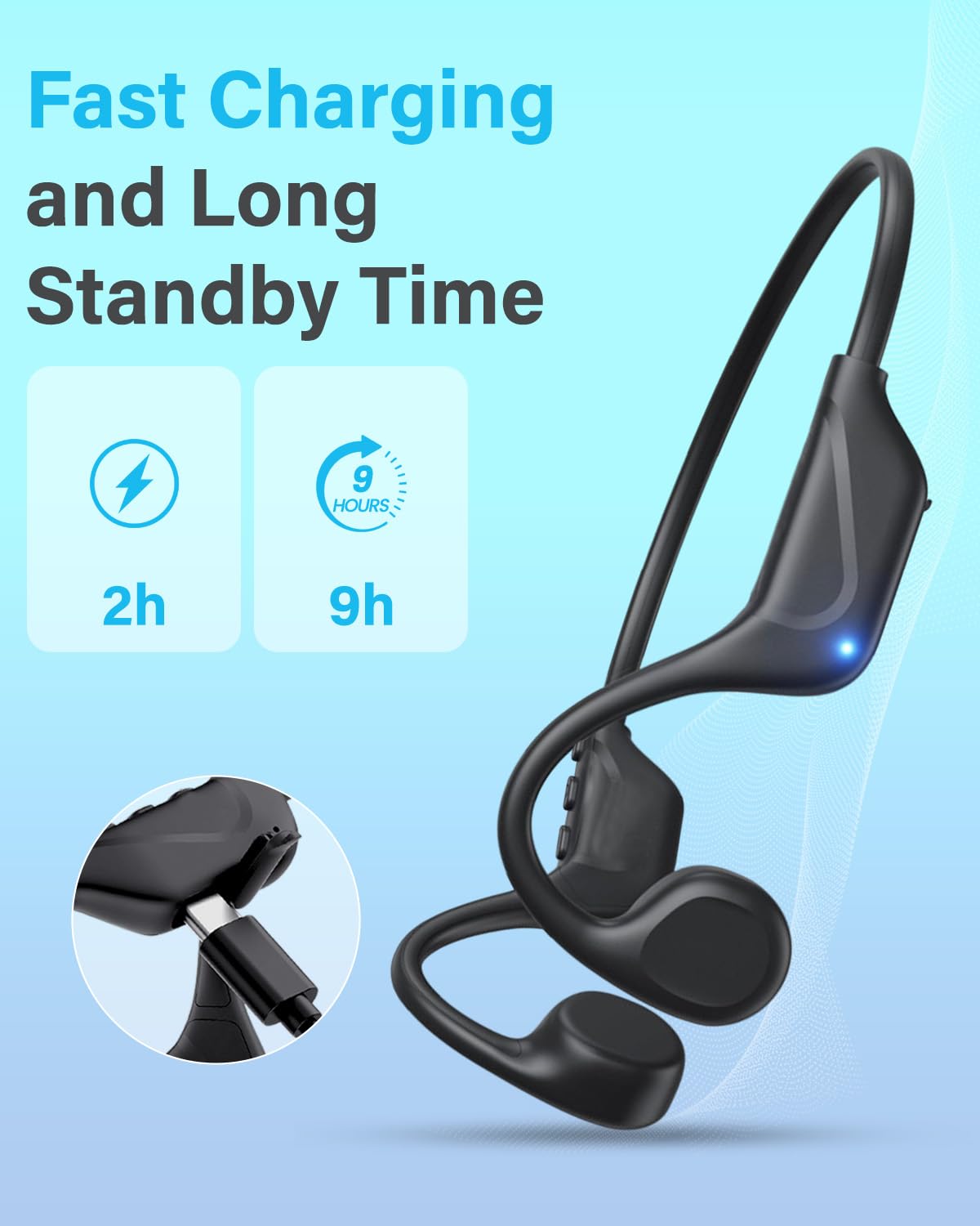 Sehawei Cuffie Conduzione Ossea, Auricolari Conduzione Ossea Bluetooth 5.4, IPX5 Auricolari Sportive Bluetooth Impermeabili,Open-ear Cuffie per Corsa/Ciclismo/Guida/Fitness