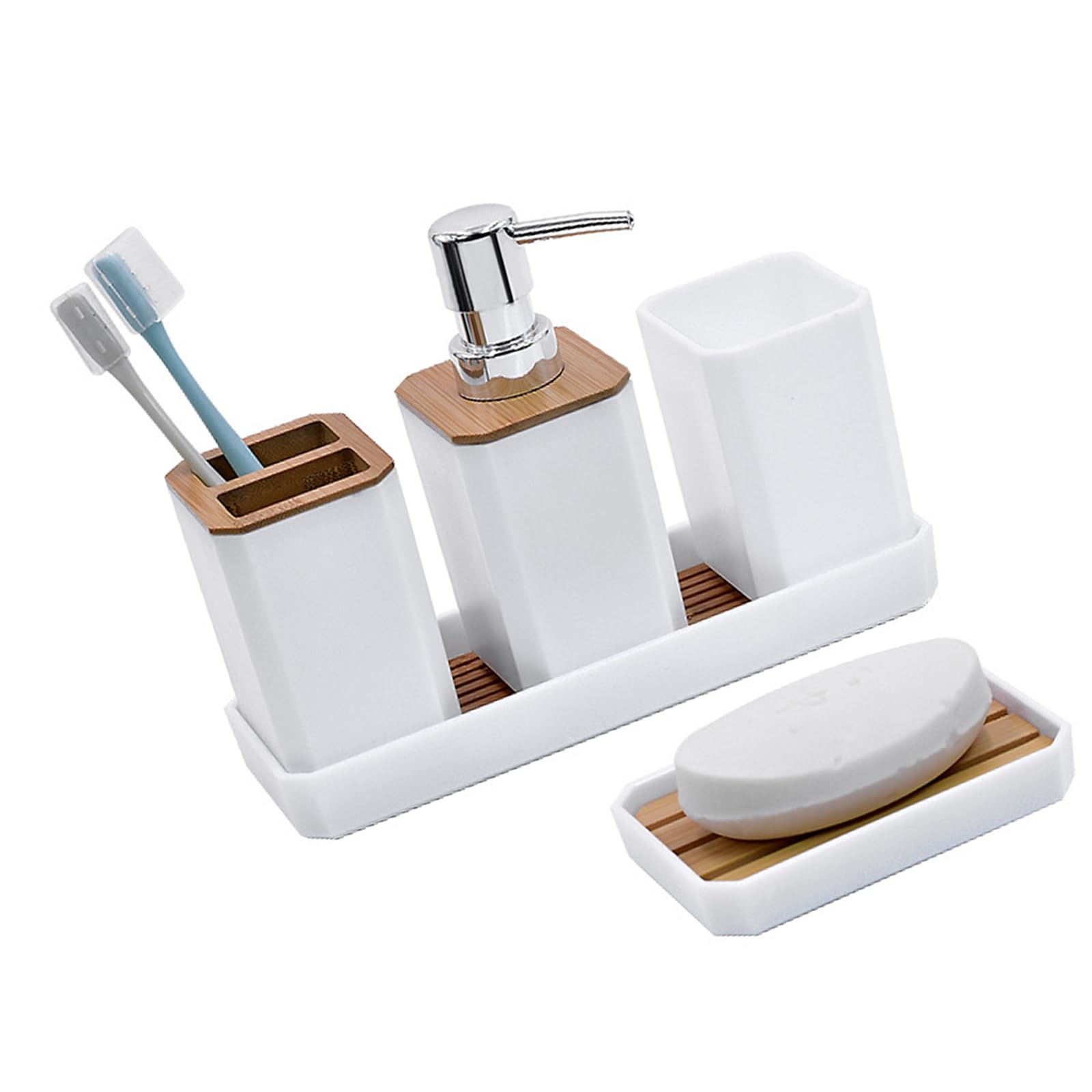 Kalttoy 5Piece Modern Bathroom Organization Solution User Friendly Bathroom Accessories Set Soap Dispenser Toothbrush Holder Tray Ceramic Organizers Set