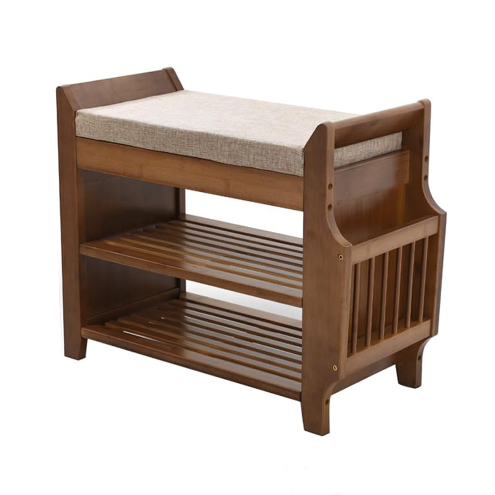 Aioneer Bamboo Shoe Bench With Padded Seat Large Capacity Storage Ottoman Entryway Shoe Cabinet Stylish Shoe Rack For Bedroom Living Room Hallway,Wood 60Cm/23.6In-Walnut-60cm/23.6in
