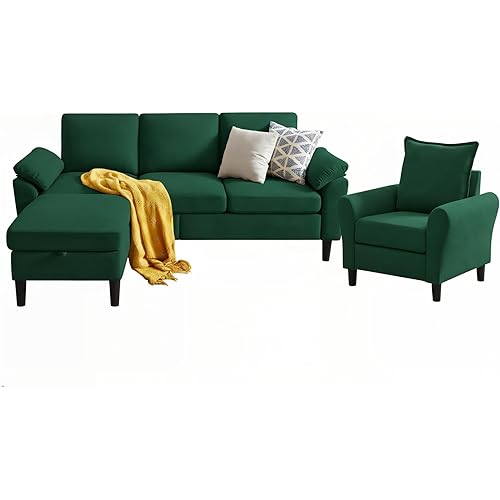 3 Pieces Sofa Set for Living Room with Sofa, Storage Ottoman and Single Chair