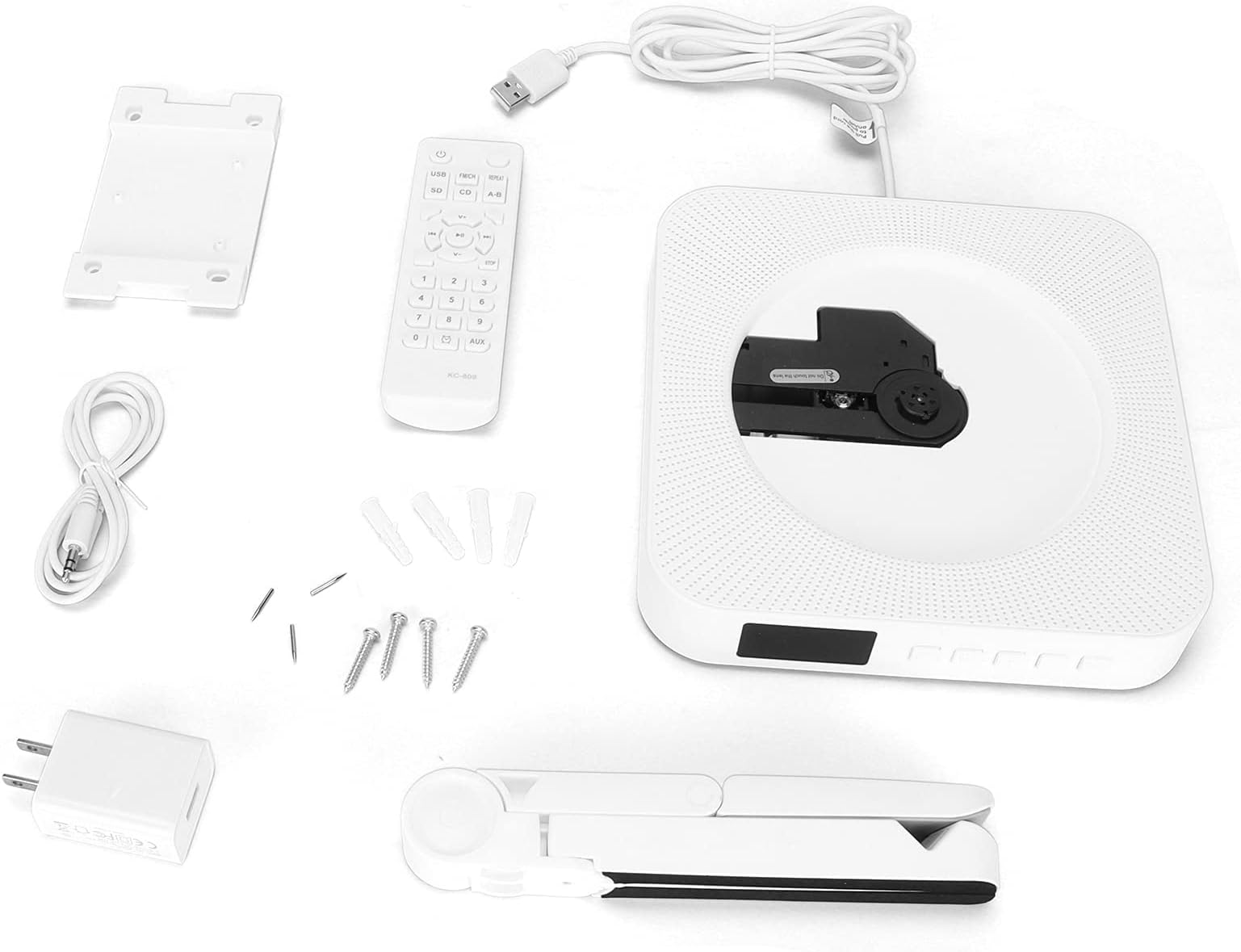 Wall CD Player, Bluetooth CD Player, Wall Mounted Portable Remote Control CD Player Music Player with HiFi Speakers & LED Screen, Supports CD/Bluetooth/FM Radio/U Disk/Memory Card/AUX(UK)