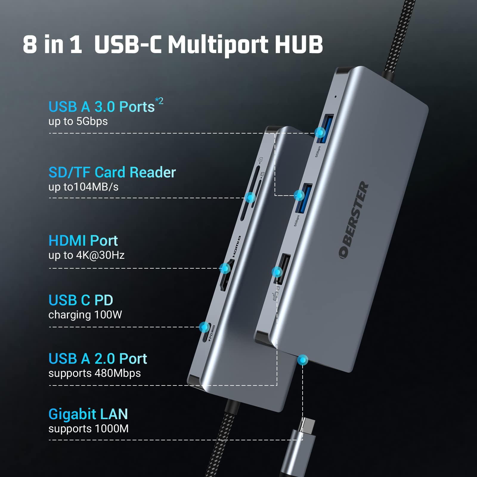 OBERSTER ドッキングステーション Amazon | USB-Cハブ OBERSTER USB Cアダプター MacBook用 8イン1