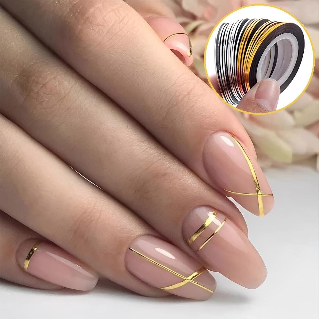 20 pièce Ruban à rayures à ongles, decoration ongle, autocollant des bandes d'art, autocollant à ongles adhésif, décoration de ligne de nail art pour pointes de ongles bricolage
