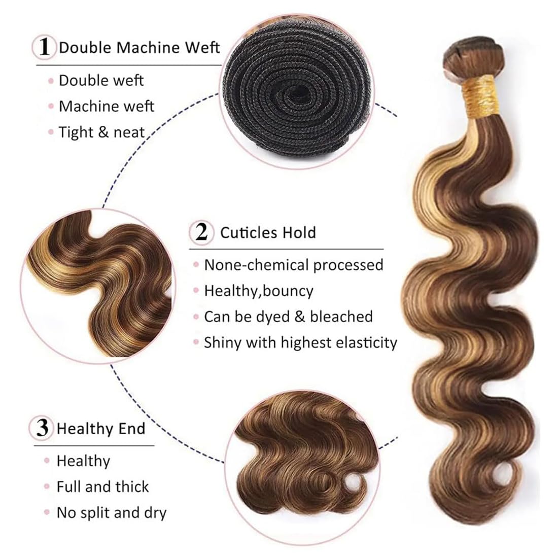 Body Wave Bundles Human Hair Tissage Cheveux Extensions De Cheveux Humains Tressés Naturels Extensions 3 Bundles 50g/pcs Double Weft P427 Highlight Blonde for Woman 16 18 20 Inch