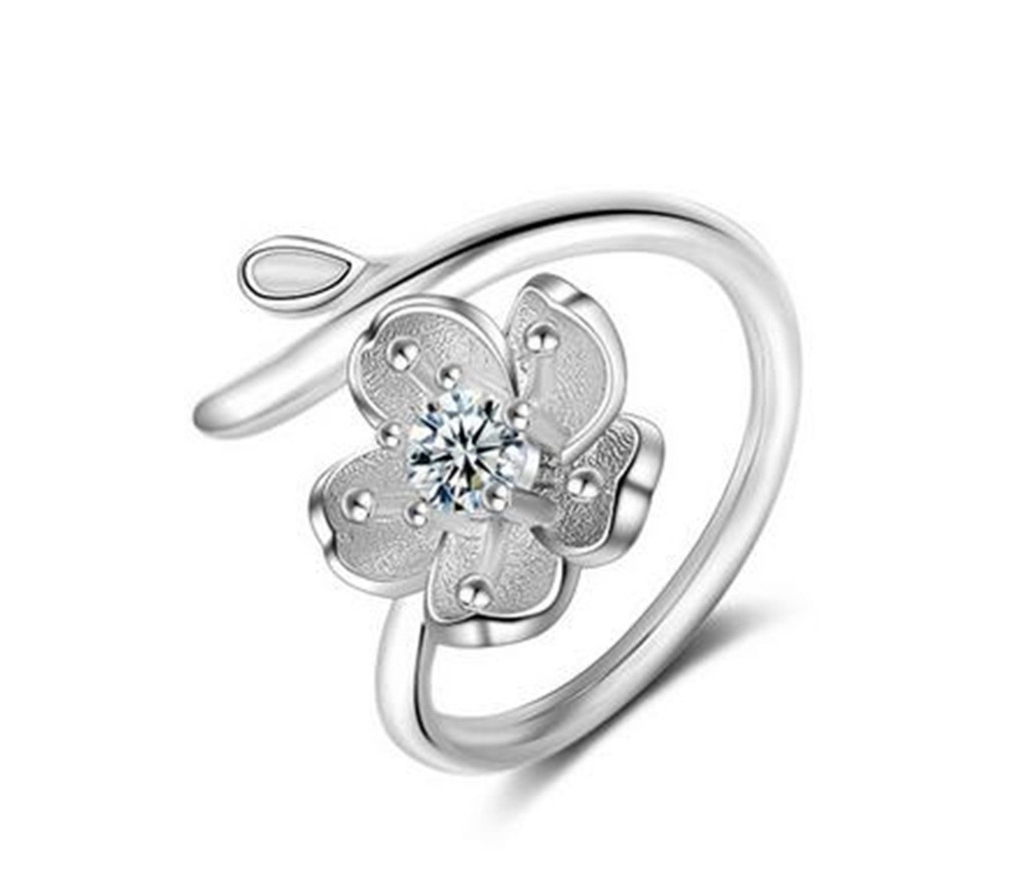 BoowholBROWOL Women's Rings 925 Sterling Silver Sweet and Beautiful Cherry Blossom Hypoallergenic Adjustable Rings Wedding Rings Engagement Ring Couple Rings, Sterling Silver, Cubic Zirconia