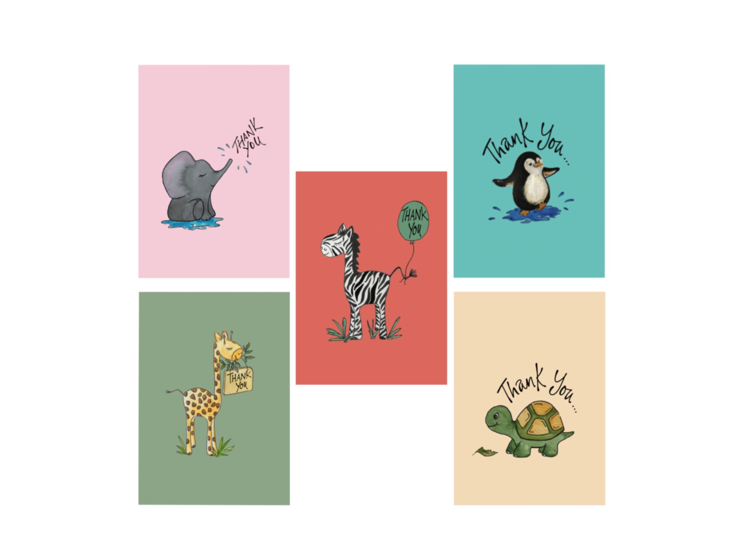 Animal Thank You Cards A6 Quality Recycled Card Self Seal White Envelopes (15)