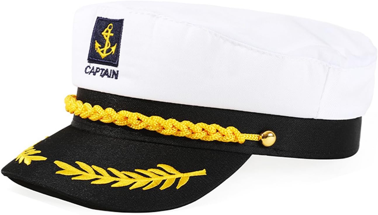 Captain Hat Nautical Sailor Skipper Hat Ship Yacht Boat Sailor Navy Marine Admiral Hats for Halloween Costume Accessory White