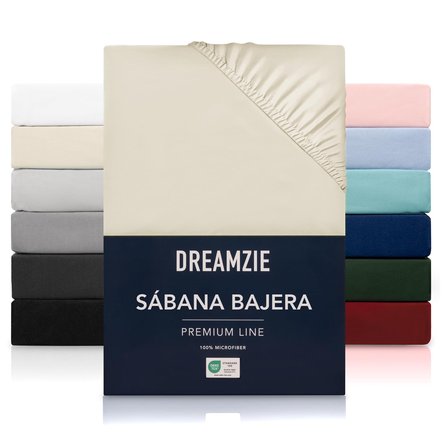Dreamzie Sabanas 200x200 cm - Grandes Solapas de hasta 33 cm - 100% Microfibra - Beige - Certificada sin Productos Químicos (Oeko Tex), Sabanas bajeras Completamente Elásticas 2 61ycQ+U6MyL