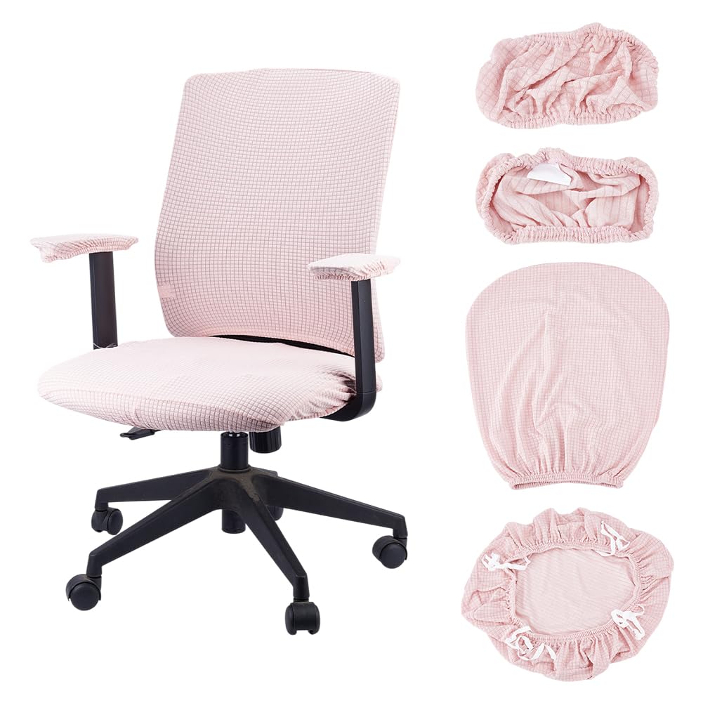 Juego de 4 fundas para silla de oficina estirables Fundas para silla de escritorio con respaldo y apoyabrazos para sillas de oficina, residencia universitaria y para gamers (Rosa)