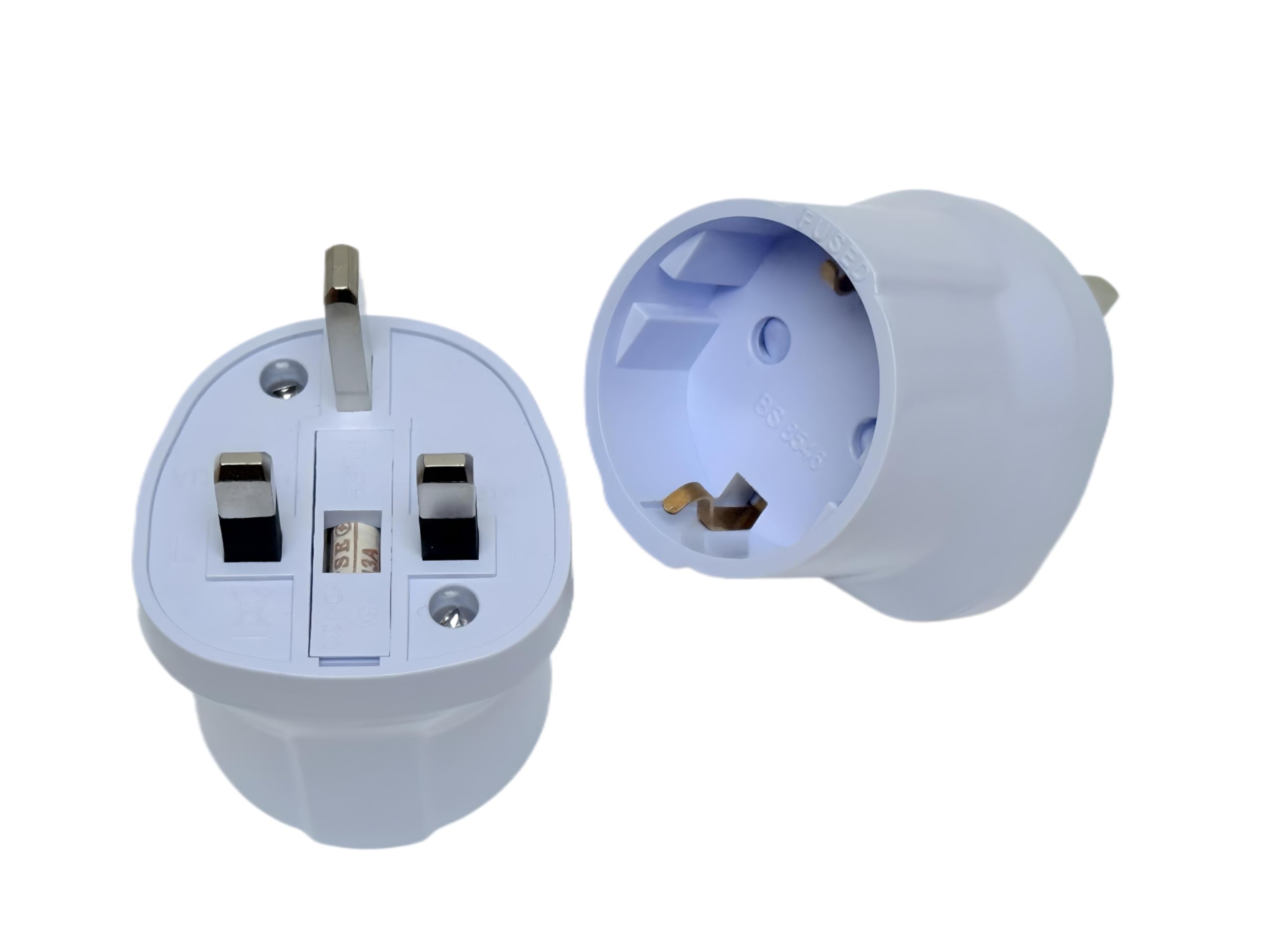 double dragon eu to uk plug adapter | european 2-pin to uk 3-pin travel adapter | schuko & europlug from france, spain, italy to uk socket | bs8546 certified, 13a fused - white (2 pack)