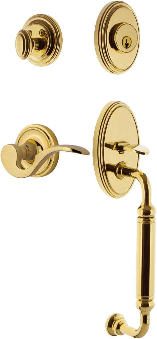 Nostalgic Warehouse Classic Plate C Grip Entry Set Manor Lever in Polished Brass
