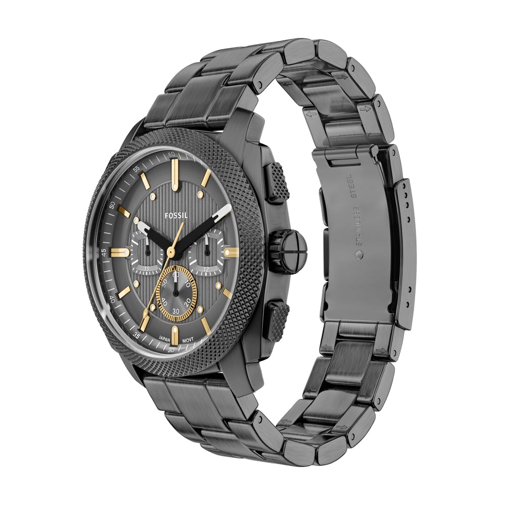 Fossil New Machine Reloj para Hombre, Movimiento cronógrafo de Cuarzo de 44 mm con Correa de Acero Inoxidable o Cuero