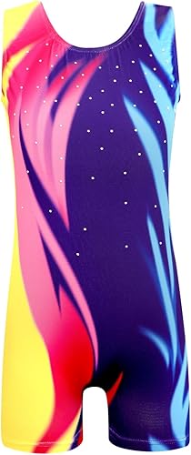 EQSJIU Traje de ballet de gimnasia con diamantes degradados para niñas, leotardo con pantalones cortos para ejercicio, gimnasio, clase