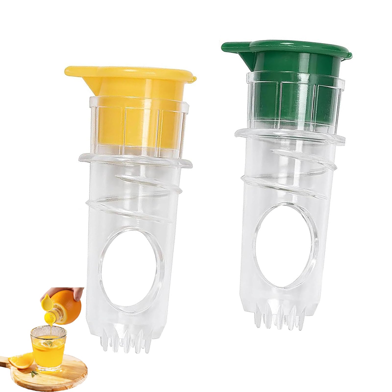 2 Stück Zitronenpresse Mit Schraubverschluss, Lemon Squeezer, Zitronenpresse Aus Kunststoff, Zitronensaftpresse, für Orangen,Zitronen Zitrusfrüchten(Gelb/Grün)