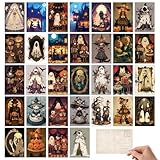Tlenpo 32 Pcs Vintage Happy Halloween Postcards, 4 x 6 Cute Greeting Cards Witch Ghost Skull Postcards, Halloween Party Gift Supplies Holiday Postcard for Family and Friends