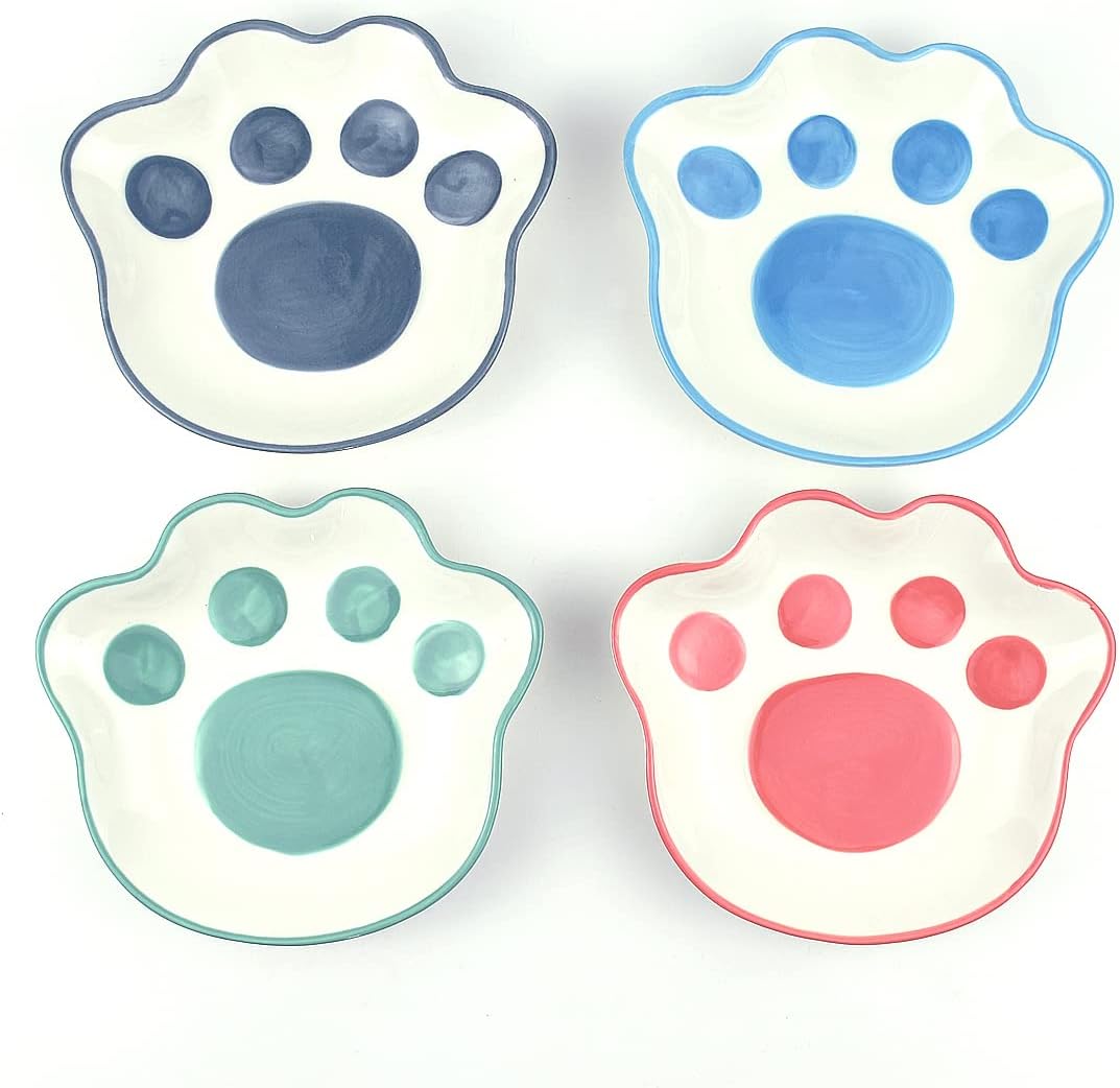 Podinor Ceramic Shallow Cat Food Dishes, Whisker Fatigue Free Flat Cat Food Plate, Wide Cat Bowls for Kitty and Kitten (4 Pack)