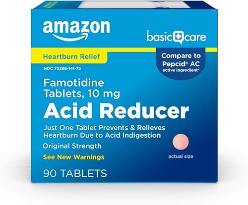 Amazon Basic Care Original Strength - Tabletas de famotidina, 10 mg, reductor de ácido, medicina para la acidez estomacal, alivio de la indigestión