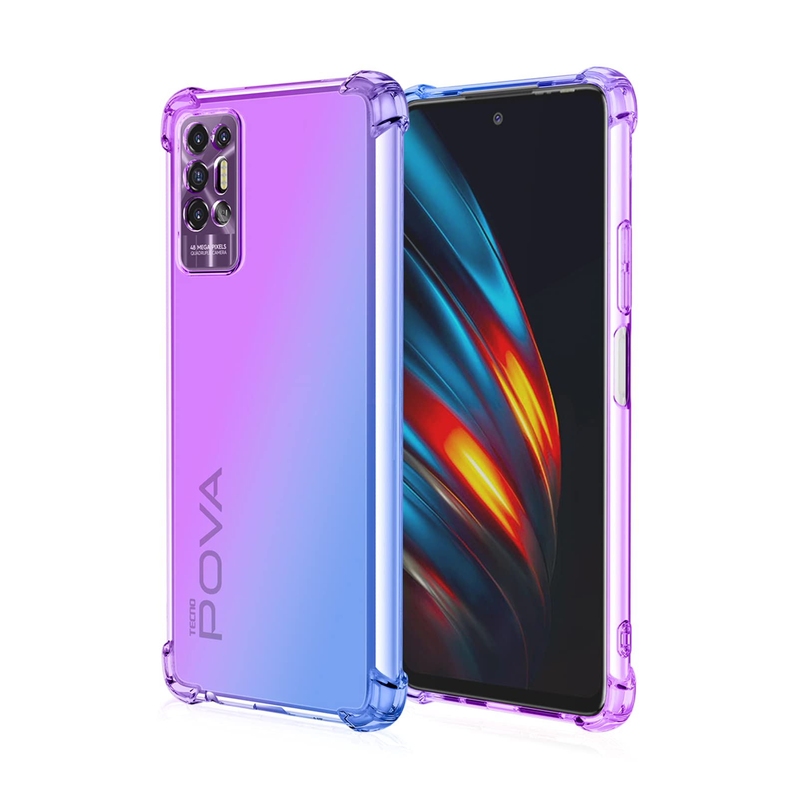EasyLifeGo for Tecno Pova 2 Case Slim Shock Absorption Flexible TPU Soft Edge Bumper with Reinforced Corners Multicolor Gradient Protective Cover, Purple Blue