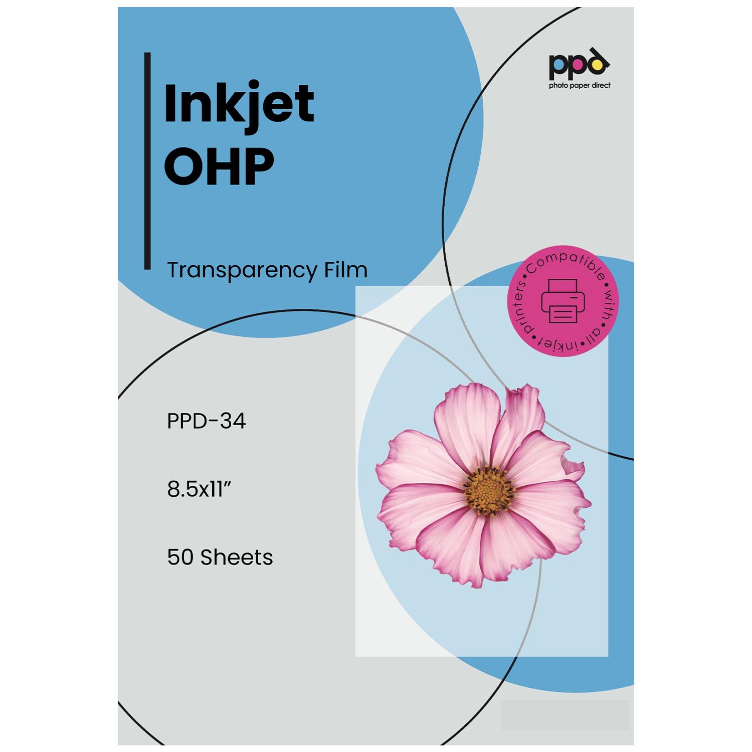 PPD A4 50 Fogli Trasparenti Per Stampanti Inkjet - Per Lavagne Luminose - PPD-34-50