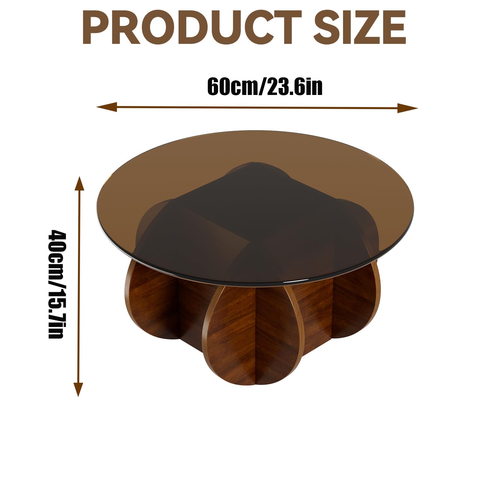 Mesa de Centro Redonda de Cristal Templado con Base De Madera Mesa de Salón Redonda Mesa Auxiliar Redond Mesa de Café de Salón Minimalista Mesita Baja Sofá para Salón Dormitorio Oficina Ø60cm * 40cmH
