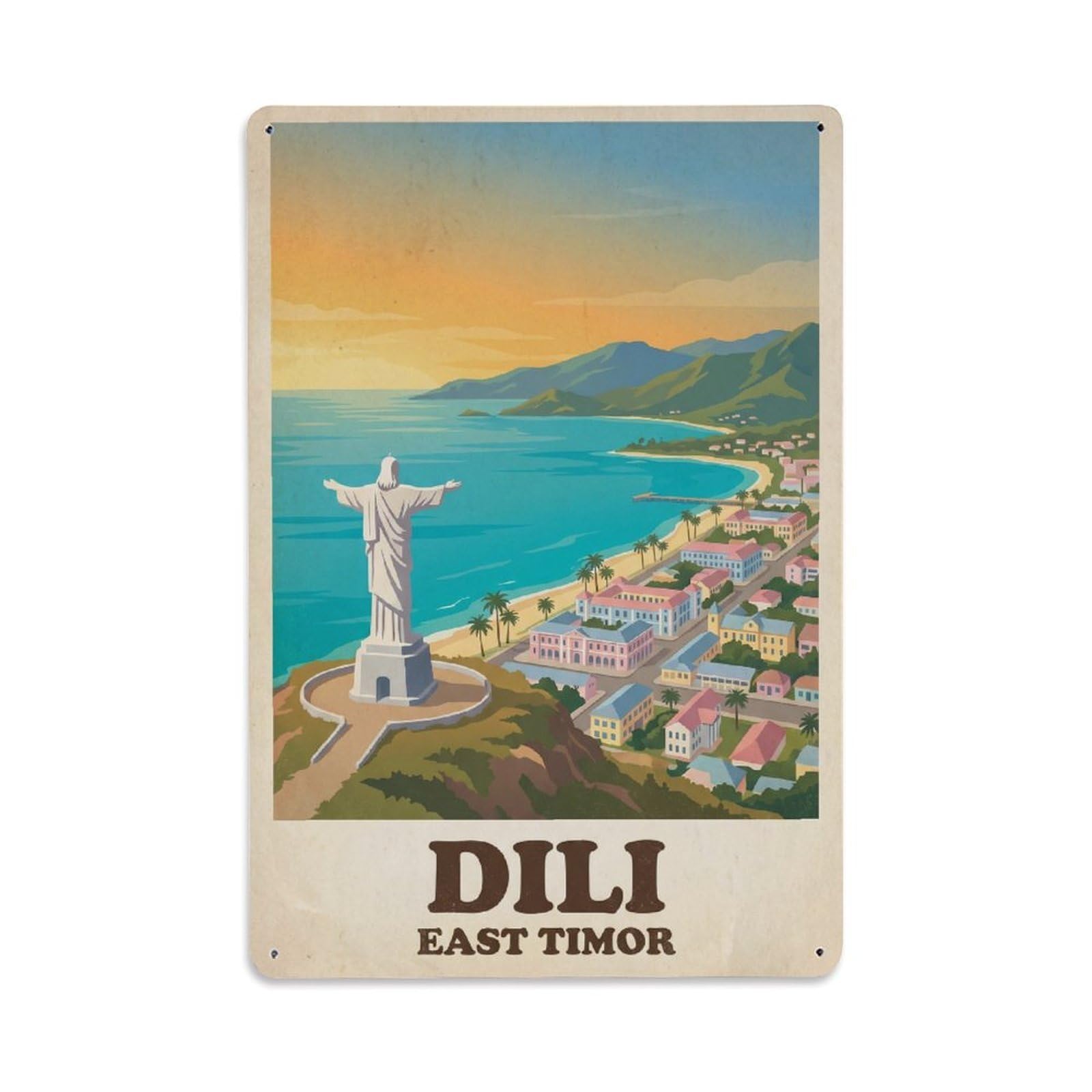 Gead 8X12inch Style Vintage Travel East Timor Dili Metal Tin Sign