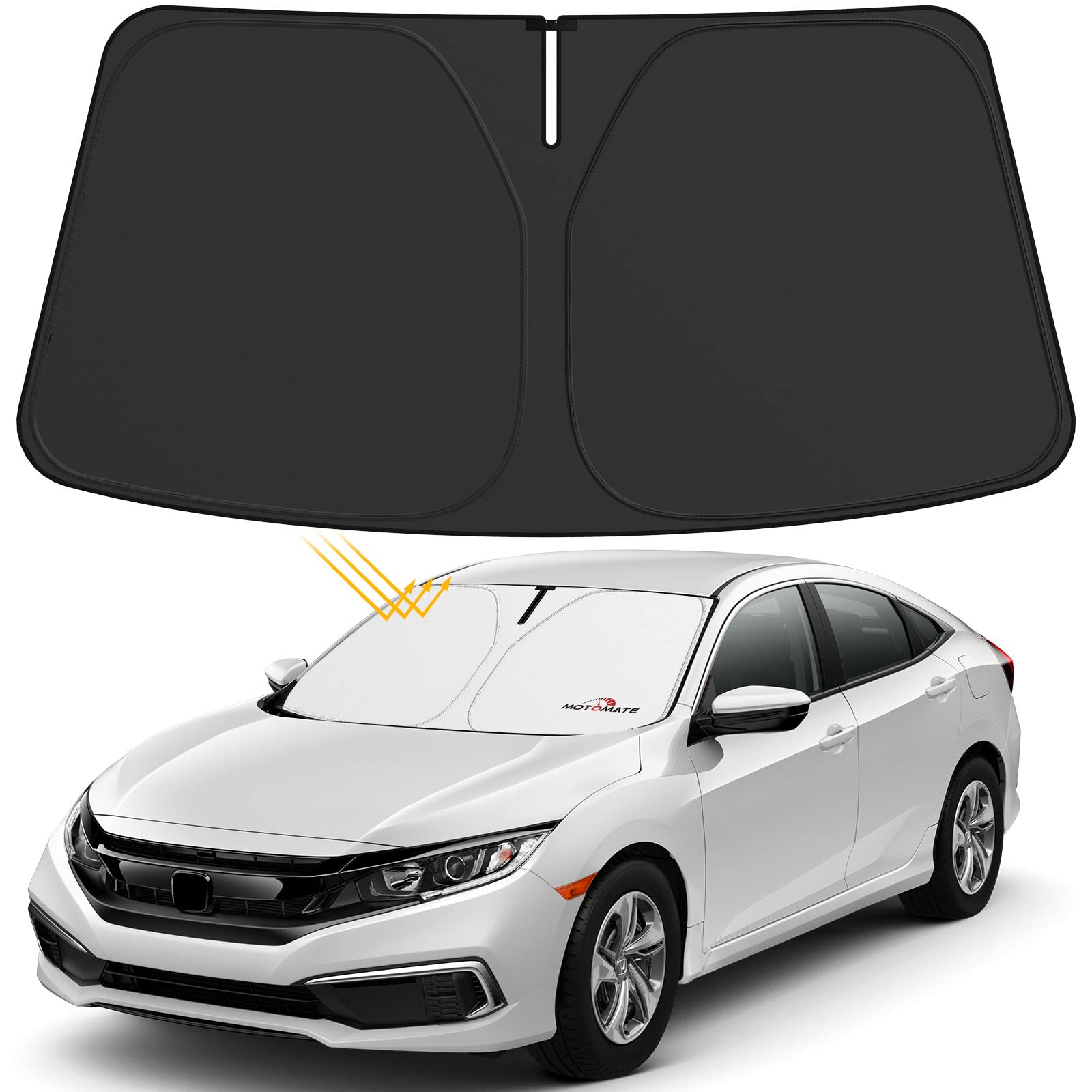 Car Windshield Sun Shade - Motomate Custom Fit 2021 2020 2019 2018 2017 2016 Hon-da Civic Sedan, Coupe, Hatchback, LX, EX, EX-L, Sport, Touring, 240T Material Foldable Car Sun Visor for UV Rays